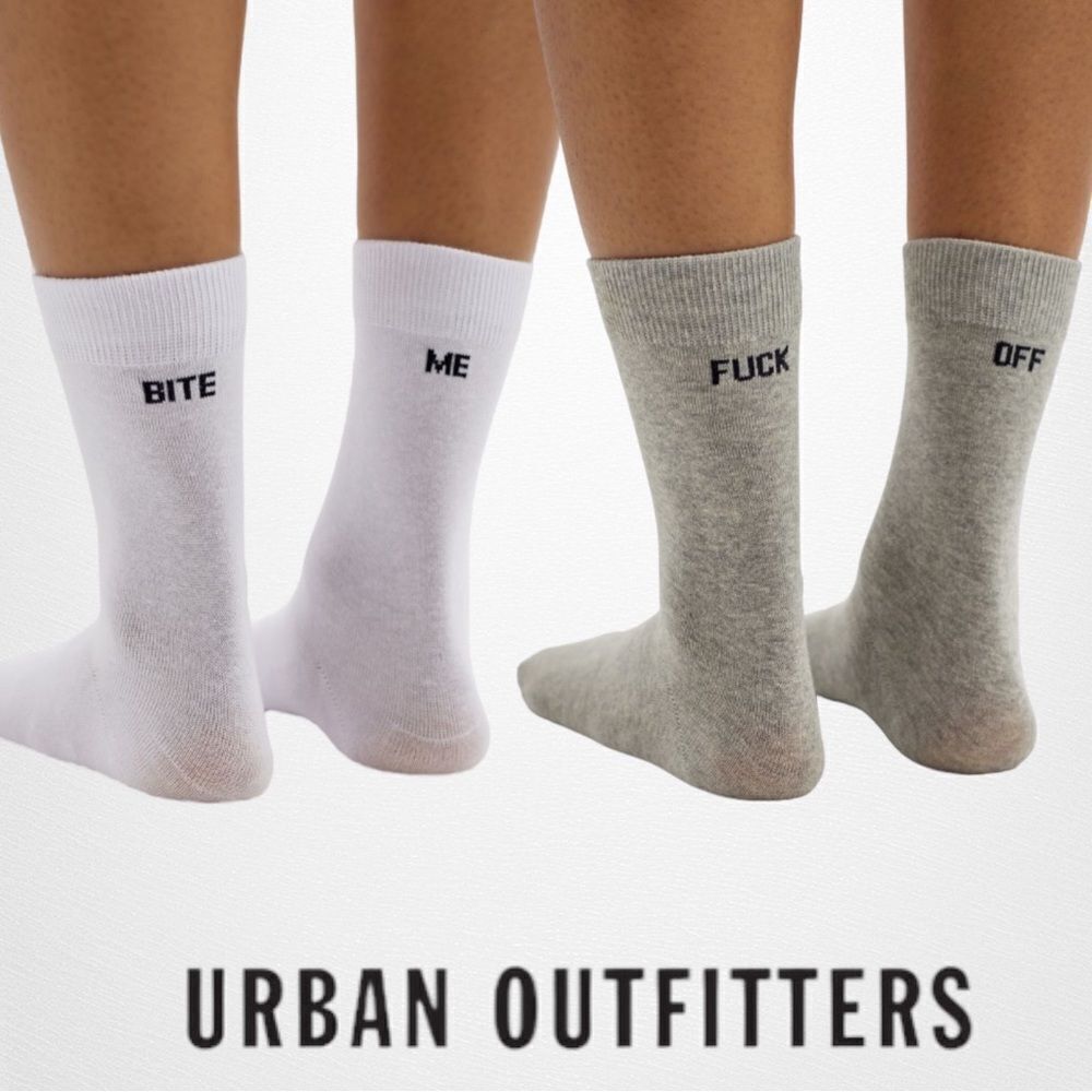 UO URBAN OUTFITTERS White Grey Bite Me F Off Socks Includes One of Each